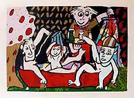 familie in bad ansichtkaart kaart kunstkaart kunst