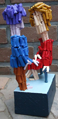 Sculpture Encounter by Twan de Vos, sculpture, ceramic and wood, conversation between husband and wife