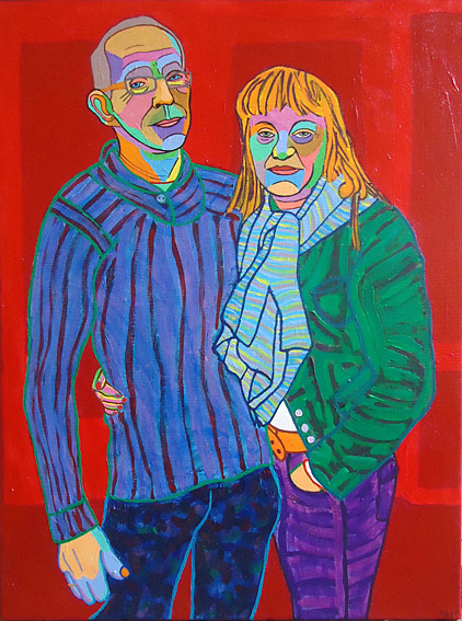 Dubbelportret van Mart en Erica, acryl op linnen, schilderij, in opdracht van galerie Sous terre