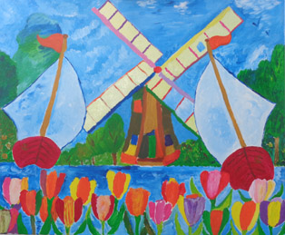 Hollands landschap DIY schilderspakket, geschilderd tijdens 65 verjaardag