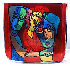 Huwelijkskado, glazen vaas beschilderd met glasverf voor 25 jarig huwelijksfeest vaas glas huwelijk verjaardag trouwen kado kunstkado kunst relatiegeschenk