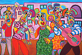 Gemälde Fiesta von Twan de Vos, Acryl auf Leinwand, Feier auf dem Platz, Musik und Tanz, dem Flamenco, Kunst