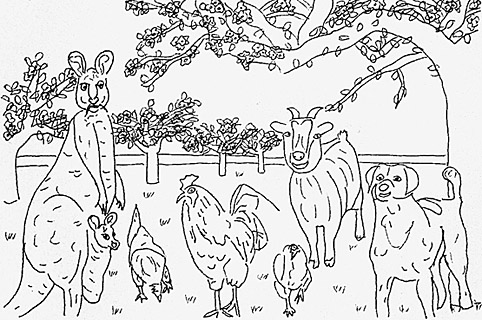 muurschilderin met bomen en dieren op de muur van een kantoor