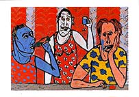 drie proostende mensen in cafe ansichtkaart kaart kunstkaart kunst