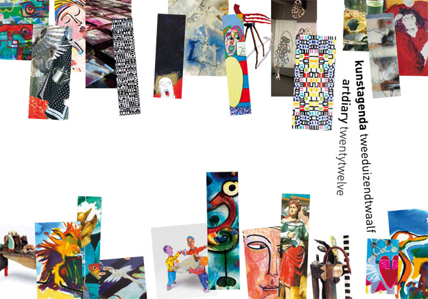 Omslag kunstagenda 2012, een fragment van een kunstwerk van alle kunstenaars die er in staan