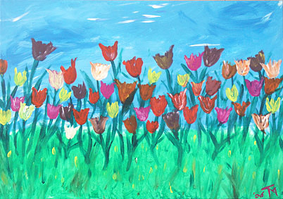 schilderij met tulpen gemaakt tijdens schilderlessen op het atelier van Twan de Vos