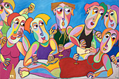 Painting Noche de verano 2 by Twan de Vos, with friends, eating, talking, drinking on a beautiful summer evening