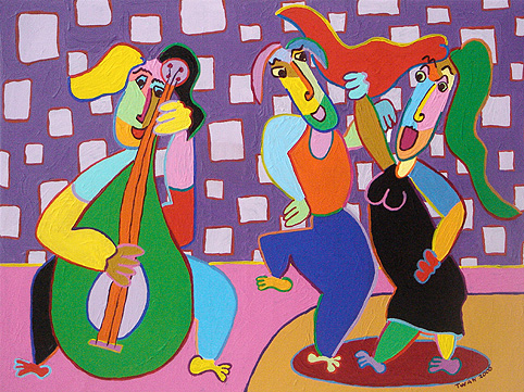 schilderij disco seventies party feest dans liefde muziek gitaar kunst dans