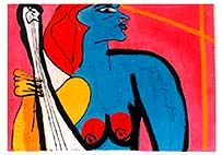 spelende vrouw ansichtkaart kaart kunstkaart kunst