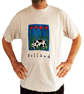 T-Shirt Holland, Siebdruck von Tulpen und Kühen