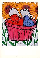 twee kinderen in mandje ansichtkaart kaart kunstkaart kunst