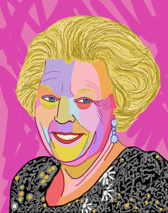 Portret van koningin Beatrix, digitaal gemaakt op de ipad
