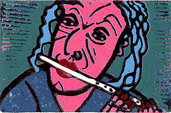 Linocut Playing Recorder by Twan de Vos, printed by the Picasso method