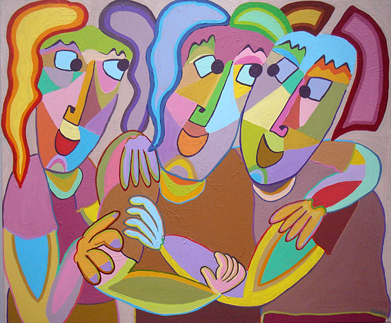 Gemälde Busenfreunden, drei Freunden sind zusammen und bestätigen die Freundschaft