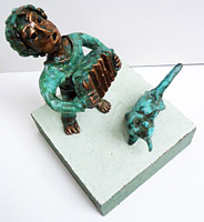 Bronze statue Accordionist by Twan de Vos, accordion player, music