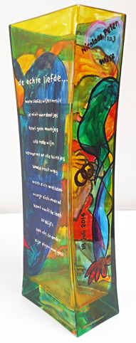 Glass vase painted with glass paint, commissioned, for wedding, anniversary, gift