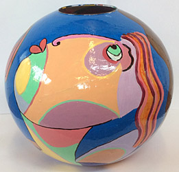 Glass vase, painted, diameter 38 cm