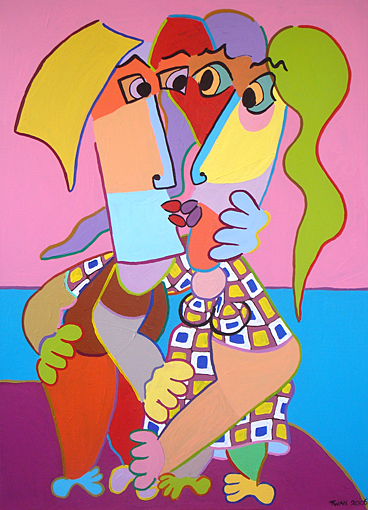 Painting Thick kiss of Twan de Vos, two lovers who have not seen each other for a while greet each other passionately
