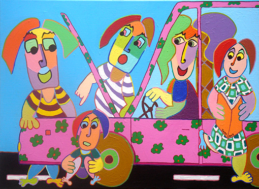 Painting Flower power by Twan de Vos, breakdown, the family makes the best of it