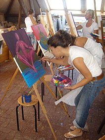 schilderen tijdens workshop naaktmodel schilderen achter de ezel