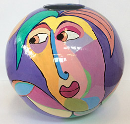 Glass vase, painted, diameter 38 cm