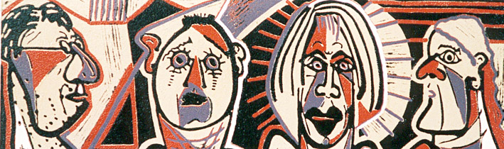 linocut greek drama