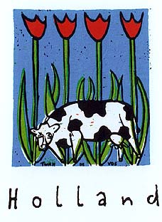 T-shirt Holland, zeefdruk van tulpen en koeien