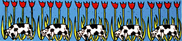 Twan de Vos koeien en tulpen zeefdruk in holland nederland izijn de koe en de tulp nationale symbolen