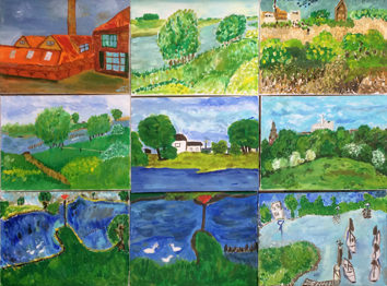 Resultaten workshop landschap schilderen in de uiterwaarden van de Rijn bij mijn atelier in Wageningen