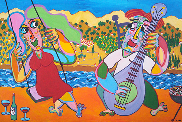 Malerei Swing-Serenade Twan de Vos, in einem schönen spanischen Landschaft während der Grill ein schönes Serenade gebracht, um die schwankende Geliebten, Kunst