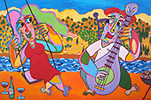 Painting Swing Serenade by Twan de Vos, in a beautiful Spanish countryside during the barbecue a wonderful serenad to the swinging lover, art