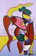 linocut Waving hair by Twan de Vos, a kiss arouses, especialy the hair