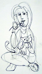 Ontwerp voor polyester tuinbeeld, vrouw met kat
