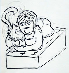 Ontwerp voor polyester tuinbeeld, vrouw met kat