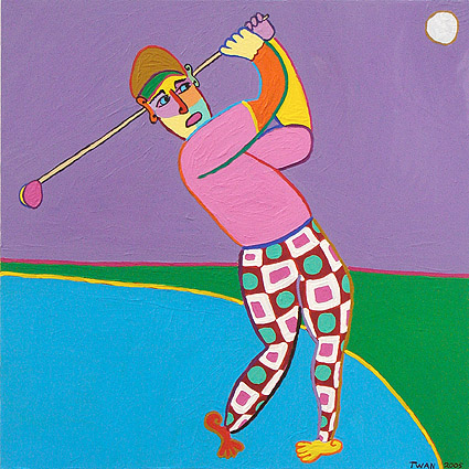 schilderij golf tee par hole bogey kunst club golfer probeert bij de afslag zo ver mogelijk te slaan en heel dicht bij de green te komen