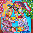 Schilderij Paradijselijke verleiding van Twan de Vos, acryl op linnen, twee verliefde mensen