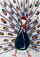 Linocut Peacock, printed according to the Picasso method on rice paper
