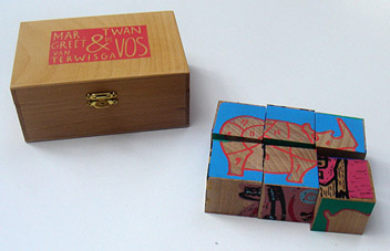 Twan de Vos Puzzle Box mit Siebdruck-Einheiten, darunter 3 von 6 Bilder der Margreet Terwisga