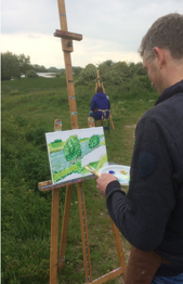 Landschap schilderen in de uiterwaarden van de Rijn in Wageningen