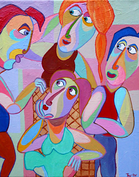 Painting Family Council by Twan de Vos, dialogue between parents and children