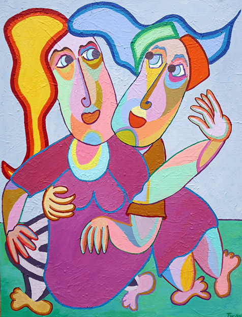 Gemälde "Wohlfühl" von Twan de Vos, zwei Liebende in leidenschaftlicher Umarmung
