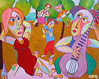 Painting "Musical lunch" by Twan de Vos, musical serenade to his beloved