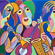 Schilderij Trio gitano van Twan de Vos, drietal speelt samen prachtige muziek