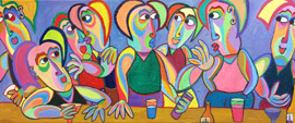 Schilderij Happy hour van Twan de Vos, samen genieten van elkaar bij een goed glas
