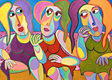 Painting Amigas by Twan de Vos, woman tells story to her friends