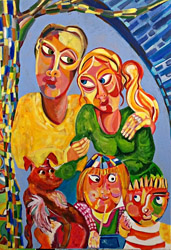 Schilderij Happy family IV van Annelies van Biesbergen