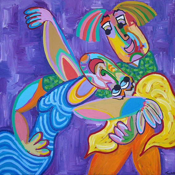 Painting Spanish dance of Twan de Vos, man and woman dancing enthusiastically to the Spanish tango, dance