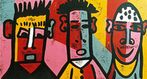 linocut people hair