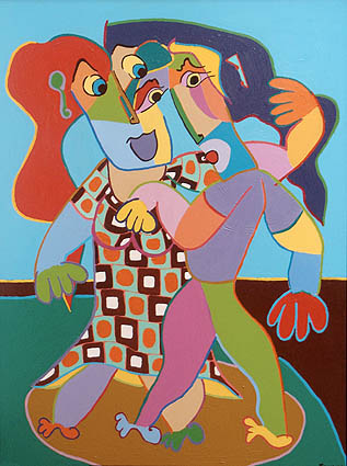 Gemälde Tango 2 von Twan de Vos, zwei Menschen die den Tango mit großer Freude tanzen