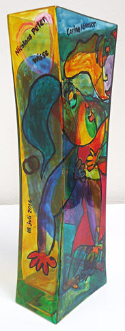 Glass vase painted with glass paint, commissioned, for wedding, anniversary, gift